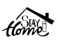 Stay Home lettering with silhouettes of a house and a cat.