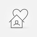 Stay at Home line icon - vector house with heart symbol