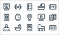 stay at home line icons. linear set. quality vector line set such as book, music player, work, keyboard, washing, food delivery,