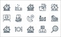 stay at home line icons. linear set. quality vector line set such as cooking, cooking, working at home, relax, eating, sleeping,