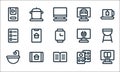 stay at home line icons. linear set. quality vector line set such as ebook, book, washing, domino, tablet, list, online shopping,