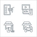 stay at home line icons. linear set. quality vector line set such as gaming, cleaning, computer