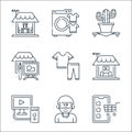 stay at home line icons. linear set. quality vector line set such as online shopping, virtual reality, computer, television,