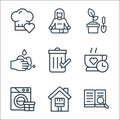 stay at home line icons. linear set. quality vector line set such as read, cleaning, wash, coffee time, clean, washing hands,