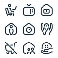 Stay at home line icons. linear set. quality vector line set such as home, stayhome, do not, stayhome, waiting, stayhome, online