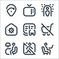 Stay at home line icons. linear set. quality vector line set such as working at home, do not go out, reading, do not, reading,