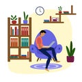 Stay home. Man working at home, coworking space, concept illustration. Royalty Free Stock Photo