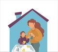 Stay home. Mother washes the girls hands with liquid soap. Vector illustration mom and daughter. Wash your hands and be healthy.
