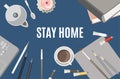 Stay home motivational banner. Materials for work and creativity