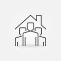 Stay at Home outline icon. People under Roof vector sign