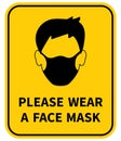 Please wear a face mask. Attention sign. Coronovirus epidemic protective. Vector