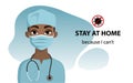 Stay at home, quarantine consept. Coronavirus covid-19 outbreak prevrntions. ÃÂ¡artoon portrait of a surgeon with a stethoscope.