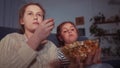 stay home quarantine. family - children eat popcorn watching tv. kid dream together coronavirus concept. popcorn. happy