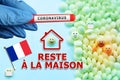 Stay at home - Quarantine and isolation. French flag and cute emoji, solidarity.