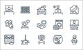 Stay at home for quarantine line icons. linear set. quality vector line set such as cooking, face massage, tool box, goldfish,