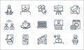 Stay at home for quarantine line icons. linear set. quality vector line set such as cooking, car wash, cleaning, working, chat,