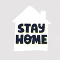 Stay home quote and house silhoette. HAnd drawn vector lettering and illustration. Royalty Free Stock Photo