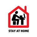 Stay home remote work computer with cat icon sign