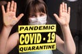 Stay at home. Sad lonely child in medical mask isolation in quarantine. Concept quarantine, prevention COVID-19 Royalty Free Stock Photo
