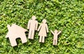 Stay home Stay safe concept with house and family people model on fresh green grass in morning sunlight,flat lay Royalty Free Stock Photo