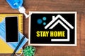 Stay home stay safe for covid-19 virus ,self quarantine, work from home or social distancing awareness concept
