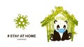 Stay Home Sign poster print with Cute Cartoon Panda character illustration