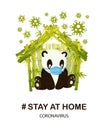 Stay Home Sign poster print with Cute Cartoon Panda character illustration