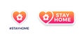 Stay home signs for social media. COVID-19 campaign to support self-isolation and quarantine. Vector icons of house, heart, Stay