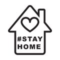 Stay at home slogan with house and heart inside. Protection campaign or measure from coronavirus, COVID-19. Stay home quote text,