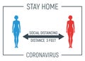 Stay home and social distancing banner, label epidemic coronavirus, quotation, silhouette people character stand, concept vector