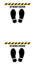 Social distancing. Footprint sign for stand in supermarket. Keep the 2 meter distance. Coronovirus epidemic protective. Vector Royalty Free Stock Photo