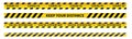 ocial distancing tape. Warning Covid-19 tapes. Black and yellow line striped. Vector