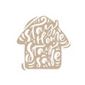 Stay home stay safe logo vector calligraphy lettering text in form of house to reduce risk of infection and spreading the virus.