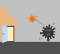 Stay at home stop dangerous coronavirus or Covid-19.Family of parents, kids, grandparents, pet keep calm and stay at home to stop