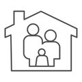 Stay home thin line icon. Family in house outline style pictogram on white background. Staying at home during a pandemic Royalty Free Stock Photo