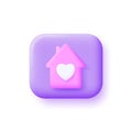 Stay and love home icon in 3d style. Lovely house, heart. Covid19 signs