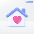Stay and love home icon symbols. pink heart, Lovely, valentine, family and care concept. 3D vector isolated illustration design.