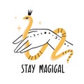 Stay magical. Inspirational quote with female hand and snake