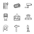 Stay in museum icons set, outline style