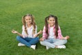 Stay optimistic. Sisterhood and friendship. Cheerful schoolgirls on sunny day. Girl ponytails hairstyle enjoy relax