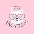 Stay pawsitive cute hand-drawing lettering with kitten Royalty Free Stock Photo