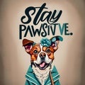 Stay Pawsitive - A Dog Wearing A Blue Jacket