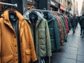 Stay Stylish and Warm on the Busy Urban Street.AI Generated