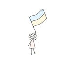 stay with Ukraine, support ukrainians, a little girl holding a flag of Ukraine, proud to be ukrainian vector doodle illustration Royalty Free Stock Photo