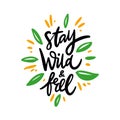 Stay Wild And Free. Hand drawn vector lettering quote. Cartoon style. Isolated on white background. Royalty Free Stock Photo