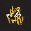 Stay Wild. Hand sketched bird logo. Gold cut silhouette on a black background. Hand drawn design elements. Vector illustration. Royalty Free Stock Photo