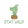 Stay wild, slogan. Doodle hand drawn cactus . Vector illustration.