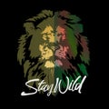Stay wild slogan, lion face, graphic tee, printed design.