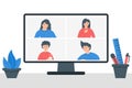 Stay and work from home. Video conference illustration. Online meeting work form home.