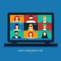 Stay home and work in internet. Video conference chat illustration. Workplace, laptop screen, group of people. Stream Royalty Free Stock Photo